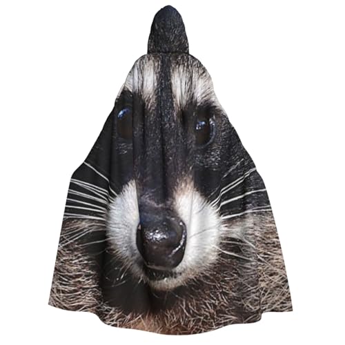 WYYDPPLK Lustiger kleiner Waschbär-Gesichtsaufdruck, Kapuzenumhang für Erwachsene, Unisex, Halloween, Weihnachten und Ostern, Cosplay-Umhang von WYYDPPLK
