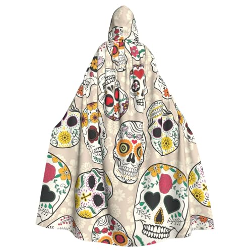 WYYDPPLK Lustiger mexikanischer Totenkopf-Aufdruck, Kapuzenumhang für Erwachsene, Unisex, Halloween, Weihnachten, Cosplay von WYYDPPLK