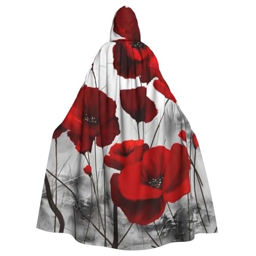 WYYDPPLK Lustiger roter Mohnblumen-Umhang mit Kapuze für Erwachsene – Unisex, Halloween, Weihnachten, Cosplay-Umhang von WYYDPPLK