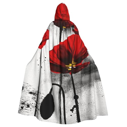 WYYDPPLK Lustiger schöner Kapuzenumhang mit Mohnblumen-Aufdruck für Erwachsene – Unisex, Halloween, Weihnachten, Cosplay-Umhang von WYYDPPLK
