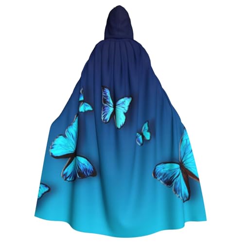 WYYDPPLK Lustiger schöner blauer Schmetterlings-Aufdruck, Kapuzenumhang für Erwachsene, Unisex, Halloween, Weihnachten, Cosplay-Umhang von WYYDPPLK