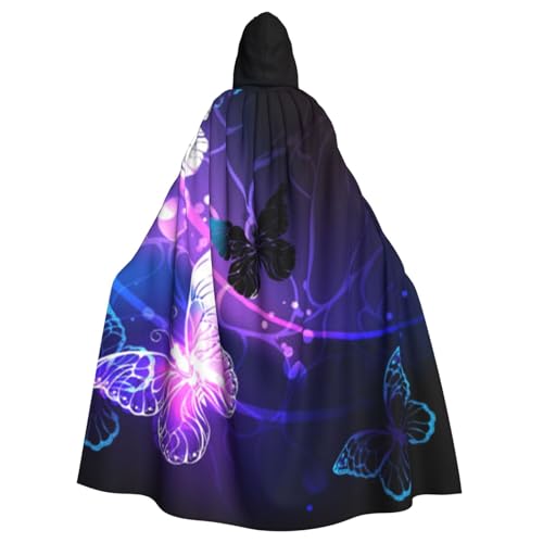 WYYDPPLK Lustiger schöner leuchtender Schmetterlings-Aufdruck, Kapuzenumhang für Erwachsene, Unisex, Halloween, Weihnachten, Cosplay-Umhang von WYYDPPLK
