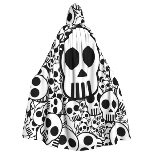 WYYDPPLK Lustiger schwarzer und weißer Totenkopf-Aufdruck, Kapuzenumhang für Erwachsene, Unisex, Halloween, Weihnachten, Cosplay-Umhang von WYYDPPLK