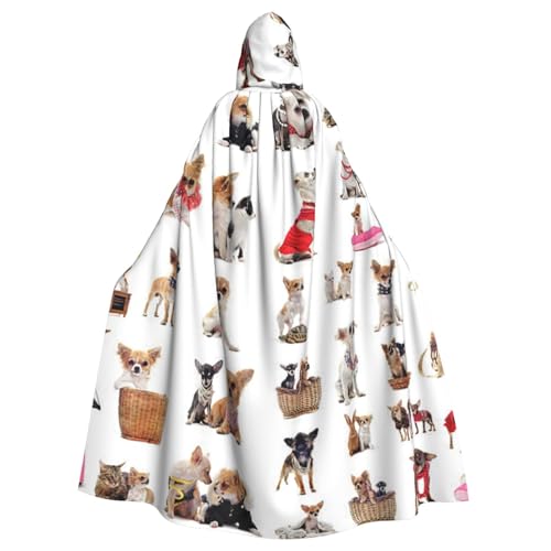 WYYDPPLK Lustiger süßer Chihuahua-Mops-Muster mit Kapuze für Erwachsene – Unisex, Halloween, Weihnachten, Cosplay-Umhang von WYYDPPLK