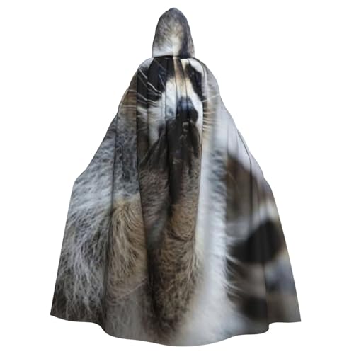 WYYDPPLK Lustiger süßer Waschbär-Aufdruck, Kapuzenumhang für Erwachsene, Unisex, Halloween, Weihnachten, Cosplay-Umhang von WYYDPPLK
