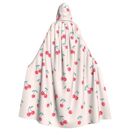 WYYDPPLK Lustiger süßer roter Kirsch-Aufdruck, Kapuzenumhang für Erwachsene – Unisex, Halloween, Weihnachten, Cosplay-Umhang von WYYDPPLK
