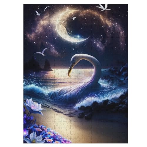 Schwan Beautifull Holzpuzzle 500 Teile Klassische Puzzles Erwachsene Kinder Puzzle DIY Kit Holzspielzeug Einzigartiges Geschenk 55×41cm von WYYLLLL
