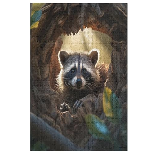 Waschbär 1000 Teile Premium-Puzzles Für Erwachsene Kinder- Holzpuzzles Spaß Und Lernspiele - Perfekte Puzzle-Geschenke 78×53cm von WYYLLLL