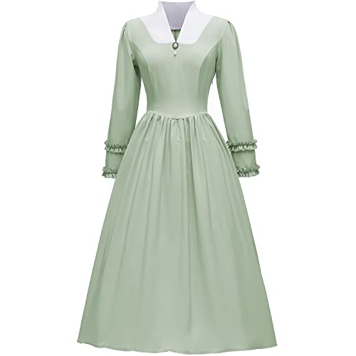 Kolonialkleid für Damen, bescheidenes Prärie-Kleid, Kolonialkleid, Bürgerkriegskleid, Pionier-Kostüm, Kleid (Hellgrün, XL) von WYZJL