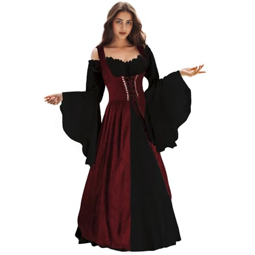 Renaissance-Kleid für Damen, mittelalterliches Kleid, Renaissance-Outfit, irisches Kleid, Halloween-Kostüm für Damen, Schwarz und Burgund, S-M Renaissance-Kleid für Damen, mittelalterliches Kleid, Renaissance-Outfit, irisches Kleid, Halloween-Kostüm für Damen, Schwarz und Burgund, S-M von WYZJL