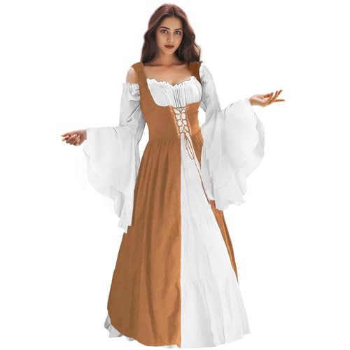 Renaissance-Kleid für Damen, mittelalterliches Kleid, Renaissance-Outfit, irisches Kleid, Halloween-Kostüm für Damen, burnt orange, L-XL Renaissance-Kleid für Damen, mittelalterliches Kleid, Renaissance-Outfit, irisches Kleid, Halloween-Kostüm für Damen, burnt orange, L-XL von WYZJL