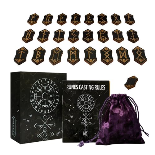 WZBHCZLJ Set Von Holzkarten Tarotkarten Magische Symbolkarte Für Die Wahrsagung Und Dekoration Umfasst 24 Pieces Aufbewahrungstasche von WZBHCZLJ