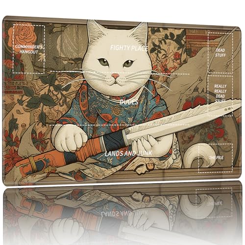 Spielmatte für MTG, Kartenspielmatte mit magischen Zonen für MTG-Kartenspiel, TCG und Brettspielmatte für Karten, Mauspad, Schreibtischunterlagen, Spielmatte, 61 x 35,6 cm, Katze mit Schwert Spielmatte für MTG, Kartenspielmatte mit magischen Zonen für MTG-Kartenspiel, TCG und Brettspielmatte für Karten, Mauspad, Schreibtischunterlagen, Spielmatte, 61 x 35,6 cm, Katze mit Schwert von WZCJDHMJ