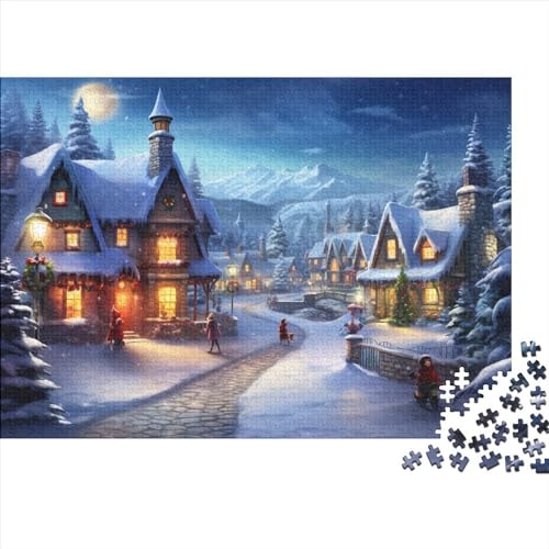 Dorf 1000 Teile Holz Winterthemen Puzzle Für Erwachsene - Hausdekoration, Intellektuelles Spiel, Stressabbau, Bildungswert, Premium & Langlebig (1000pcs (75x50cm)) von WZXYMXDP