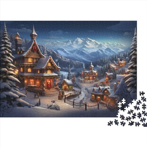 Dorf 1000 Teile Winterthemen Holzpuzzle Für Jugendliche & Erwachsene - Entspannendes Denkspiel, Hausdekoration & Herausfordernder Spaß (1000pcs (75x50cm)) von WZXYMXDP