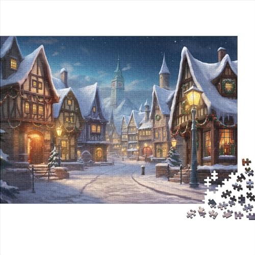 Dorf 1000 Teile Winterthemen Holzpuzzle - Spannendes Gehirnspiel & Entspannende Hausdekoration (Ab 12 Jahren) von WZXYMXDP
