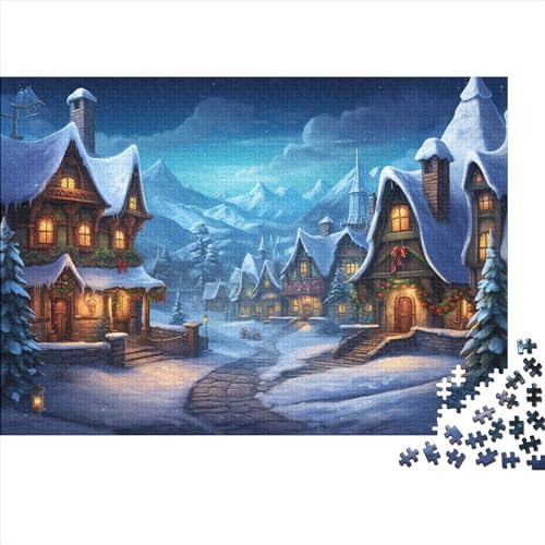 Dorf 1000 Teile Winterthemen Puzzles Für Erwachsene - Intellektuelles Spiel, Bildungspiel, Hausdekoration, Stressabbau, Herausforderung (1000pcs (75x50cm)) von WZXYMXDP