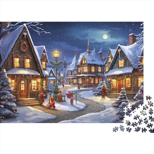 Dorf 1000 Teile Winterthemen Puzzles Für Erwachsene - Intellektuelles Spiel, Stressabbau, Bildungspiel, Dekoration, Herausforderung (1000pcs (75x50cm)) von WZXYMXDP