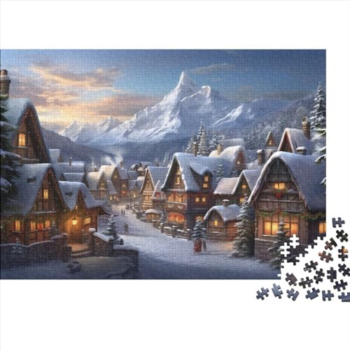 Dorf Holzpuzzle - 1000 Teile Winterthemen Hausdekoration Kunst, Gehirnspiel & Mentale Stimulation (Entspannendes Hobby, Ab 12 Jahren) von WZXYMXDP
