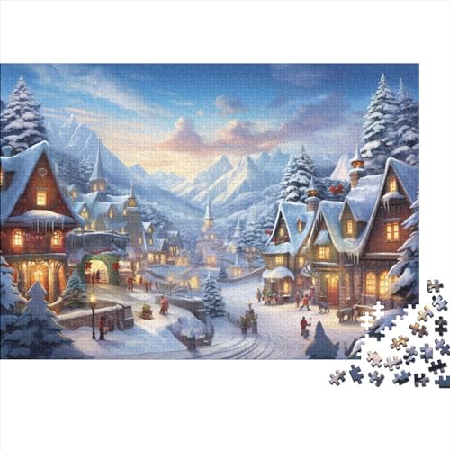 Dorf Holzpuzzle Für Erwachsene - 1000 Teile Winterthemen Hausdekoration, Intellektuelles Spiel, Stressabbau, Bildungswert, Herausforderung von WZXYMXDP
