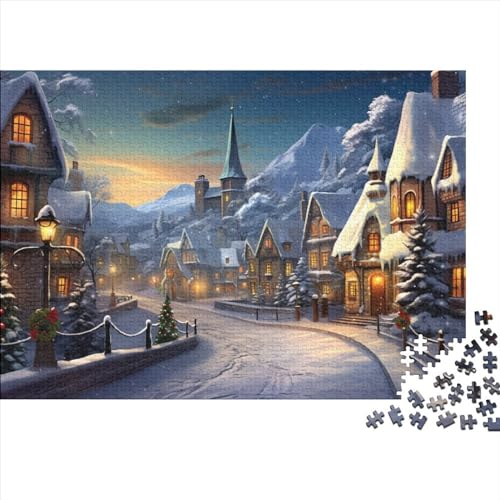 Dorf Holzpuzzle Für Erwachsene - 1000 Teile Winterthemen Hausdekoration, Intellektuelles Spiel, Stressabbau, Bildungswert, Herausforderung von WZXYMXDP