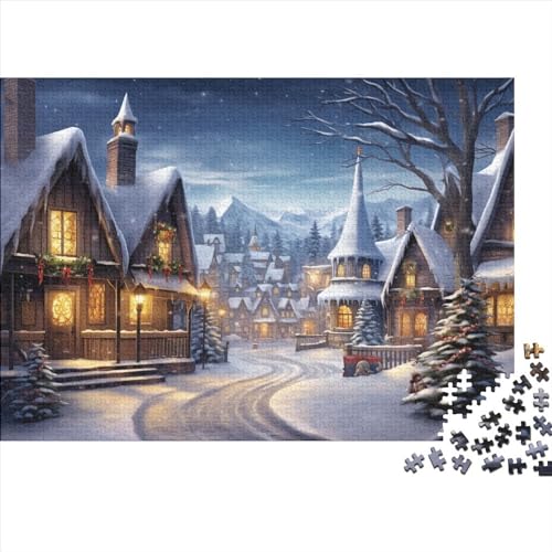 Dorf Holzpuzzle Für Erwachsene - 1000 Teile Winterthemen Hausdekoration, Intellektuelles Spiel, Stressabbau, Bildungswert, Herausforderung von WZXYMXDP
