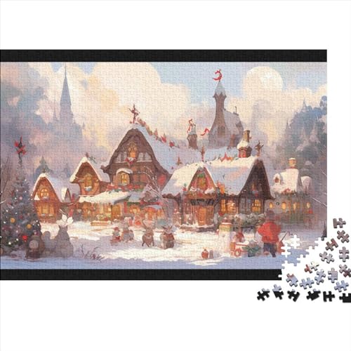 Dorf Puzzles Für Erwachsene - 1000 Teile Winterthemen Hausdekoration, Bildungspiel, Intellektuelles Spiel, Stressabbau, Herausforderung (1000pcs (75x50cm)) von WZXYMXDP