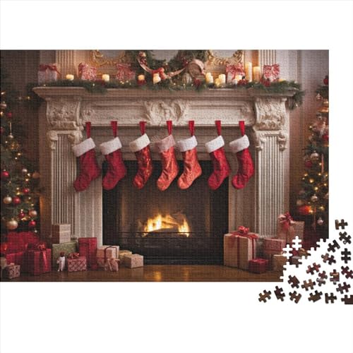 Weihnachtsthema Holzpuzzle - 1000 Teile Socken Hausdekoration Kunst, Gehirnspiel & Mentale Stimulation (Entspannendes Hobby, Ab 12 Jahren) von WZXYMXDP