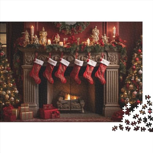 Weihnachtsthema Holzpuzzle Für Erwachsene - 1000 Teile Socken Hausdekoration, Intellektuelles Spiel, Stressabbau, Bildungswert, Herausforderung von WZXYMXDP