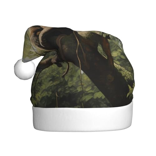 WZYCWB Affe sitzt auf einem Baum Erwachsene Weihnachtsmütze Unisex Weihnachtsmann Weihnachten Halloween Urlaub Party Erwachsene Plüsch Weihnachtsmütze von WZYCWB