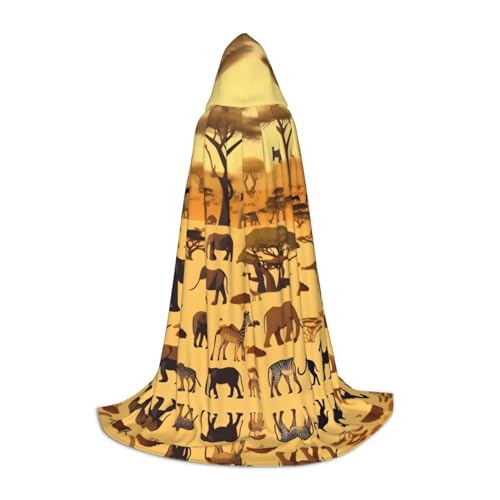 WZYCWB Afrikanische Graslandtiere M bedruckter Jugendmantel mit Kapuze, perfekt für Zauberer und Rollenspiel-Kostüme (S-L) von WZYCWB