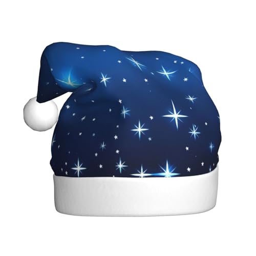 WZYCWB Blauer Stern Muster Erwachsene Weihnachtsmütze Unisex Weihnachtsmann Weihnachten Halloween Urlaub Party Erwachsene Plüsch Weihnachtsmütze von WZYCWB