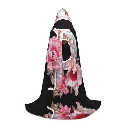 WZYCWB Buchstabe P aus Blumen S Bedruckter Jugendmantel mit Kapuze, perfekt für Zauberer und Rollenspiel-Kostüme (S-L) von WZYCWB