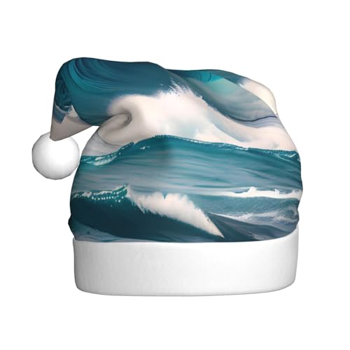 WZYCWB Cartoon Blue Sea Wave Erwachsene Weihnachtsmütze Unisex Weihnachtsmann Weihnachten Halloween Urlaub Party Erwachsene Plüsch Weihnachtsmütze von WZYCWB