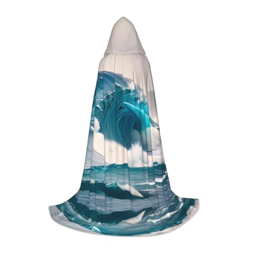 WZYCWB Cartoon Blue Sea Wave M Printed Youth Hooded Cloak Perfect for Wizards and role-play costumes (S-L) von WZYCWB