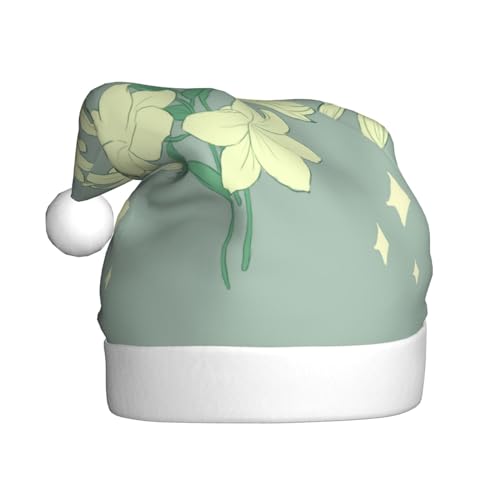 WZYCWB Cartoon weiße Lilien Erwachsene Weihnachtsmütze Unisex Weihnachtsmann Weihnachten Halloween Urlaub Party Erwachsene Plüsch Weihnachtsmütze von WZYCWB