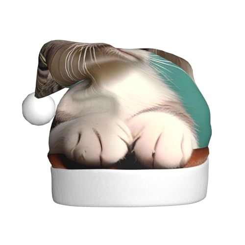 WZYCWB Eine neugierige Katze Erwachsene Weihnachtsmütze Unisex Weihnachtsmann Weihnachten Halloween Urlaub Party Erwachsene Plüsch Weihnachtsmütze von WZYCWB