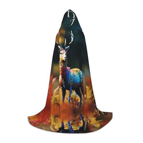 WZYCWB Elch M bedruckter Jugendumhang mit Kapuze, perfekt für Zauberer und Rollenspiel-Kostüme (S-L) von WZYCWB