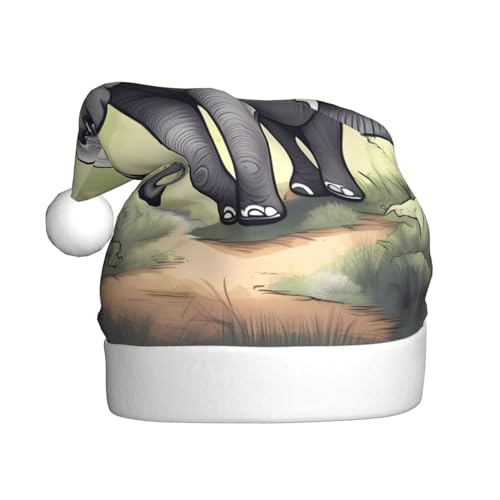 WZYCWB Gehender Elefant Erwachsene Weihnachtsmütze Unisex Weihnachtsmann Weihnachten Halloween Urlaub Party Erwachsene Plüsch Weihnachtsmütze von WZYCWB