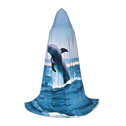 WZYCWB Jumping up dolphins S Printed youth hooded cloak perfect for wizards and role-play costumes (S-L) von WZYCWB