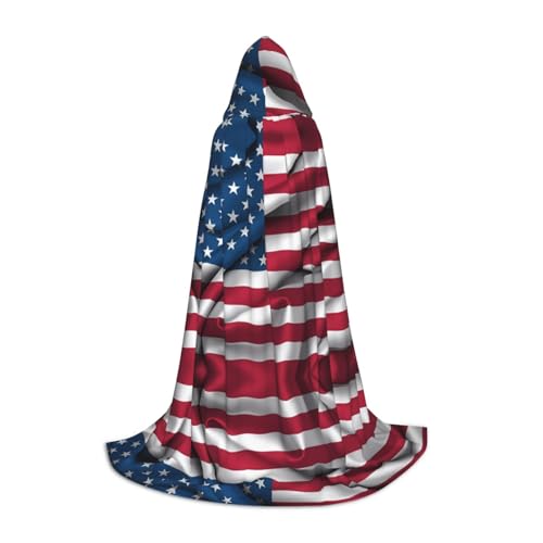 WZYCWB Kapuzenumhang mit amerikanischer Flagge, Größe M, bedruckt, perfekt für Zauberer und Rollenspiel-Kostüme (S-L) von WZYCWB