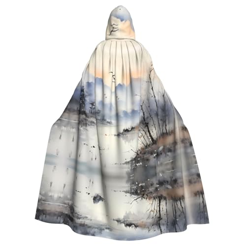 WZYCWB Landschaftstintenmalerei, gemusterter Ballumhang, Erwachsenen-Zauberer-Robe, Maskerade-Kostüm, Karnevalsmottop-Partykleid von WZYCWB