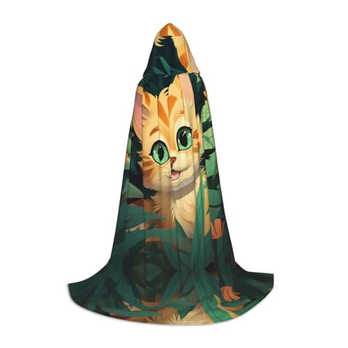 WZYCWB Lebendiger Cartoon-Katzen-Umhang mit Kapuze, bedruckt, perfekt für Zauberer und Rollenspiel-Kostüme (S-L) von WZYCWB