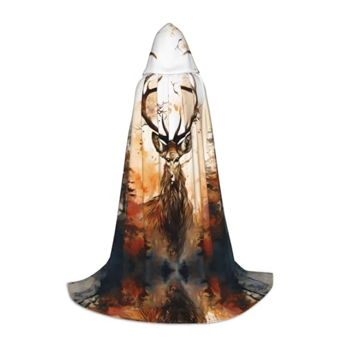 WZYCWB Little Deer Forest S Bedruckter Jugendmantel mit Kapuze, perfekt für Zauberer und Rollenspiel-Kostüme (S-L) von WZYCWB