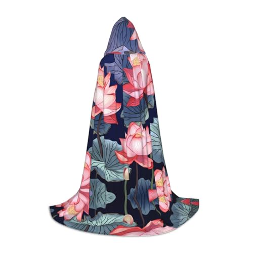 WZYCWB Lotus Flower Illustration S Bedruckter Jugendmantel mit Kapuze, perfekt für Zauberer und Rollenspiel-Kostüme (S-L) von WZYCWB