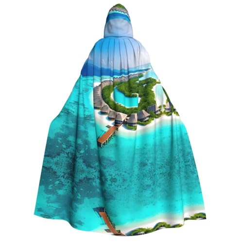 WZYCWB Maldives Scenery Kapuzenumhang für Erwachsene – perfekt für Halloween-Partys, Cosplay, Bühnenauftritte und Themenveranstaltungen. von WZYCWB