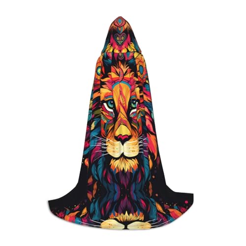 WZYCWB Mighty Lion L bedruckter Jugendumhang mit Kapuze, perfekt für Zauberer und Rollenspiel-Kostüme (S-L) von WZYCWB