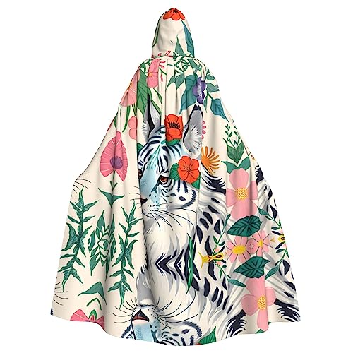 WZYCWB Niedlicher weißer Tiger Halloween Dekoration Umhang Erwachsene Große Größe Kapuzenumhang Unisex Karneval Umhang für Maskerade Rollenspiele von WZYCWB