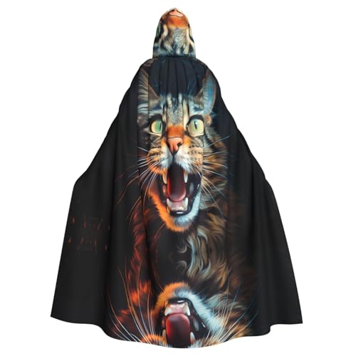 WZYCWB Offener Mund Katze gemusterter Ballumhang Erwachsene erweiterte Zauberer Robe Maskerade Kostüm Karneval Motto Party Kleid von WZYCWB