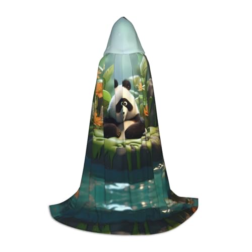 WZYCWB Panda im Pool S bedruckter Jugendmantel mit Kapuze, perfekt für Zauberer und Rollenspiel-Kostüme (S-L) von WZYCWB